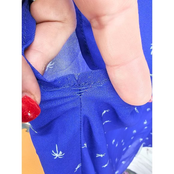 Torrid Blue Palm Dolman Sleeve Back Button‎ Sheer Top Size 5 - Picture 6 of 12